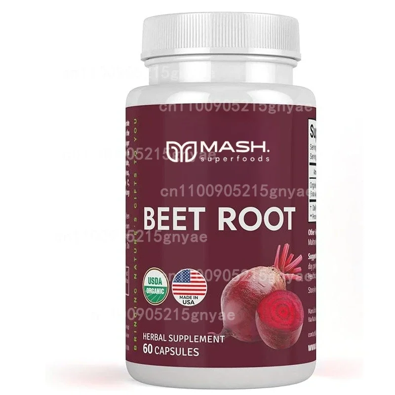 

Organic Beetroot Capsules -1300mg Beetroot Powder for Natural Energy Boosting, Non GMO-60 Capsules, 30 Day Supply