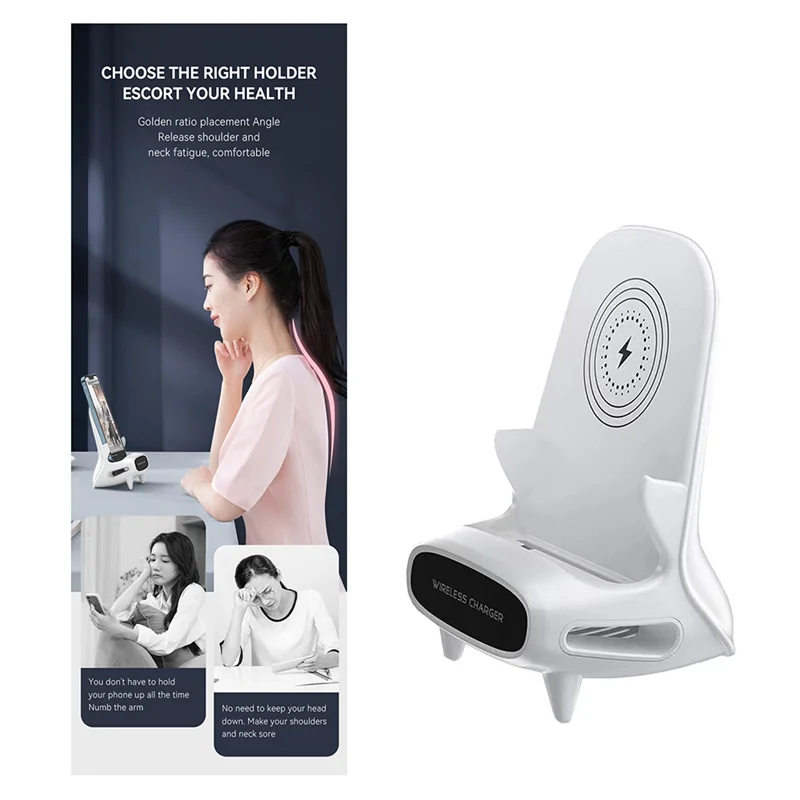 

Mini Chair Wireless Charger with Phone Stand Mobile Phone Bracket Creative Horizontal 15W Wireless Fast Charger