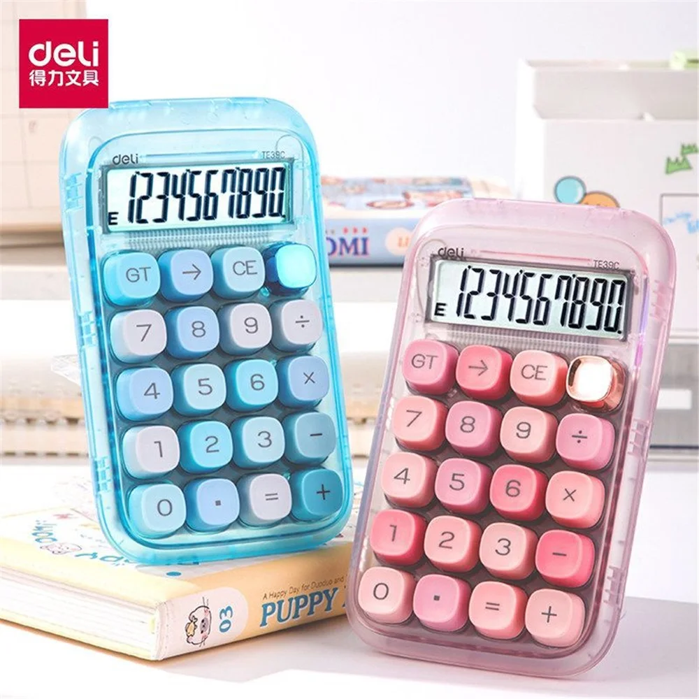 Cute Calculator, Mechanical Switch Desk Calculator 10 Digits, with Big Buttons and LCD Display, Ideal for School Home Office