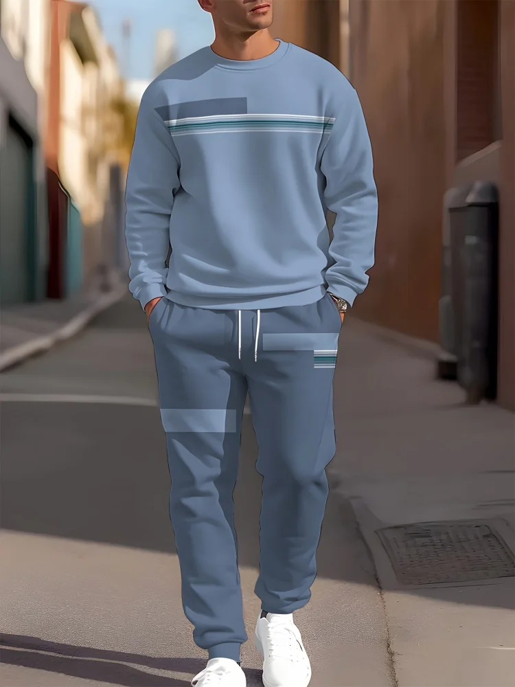 Conjunto deportivo informal para hombre: Top de manga larga y pantalones de ajuste relajado Conjunto de dos piezas para exteriores y ropa de calle Conjunto de pantalones y top de otoño