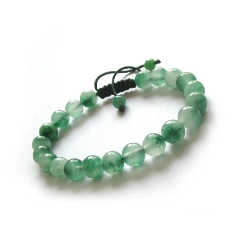 Customized Green jade Emerald 8MM Beads Hand Knotting Bracelet Accessories DIY Jewellery Fashion Man Woman Luck Amulet New