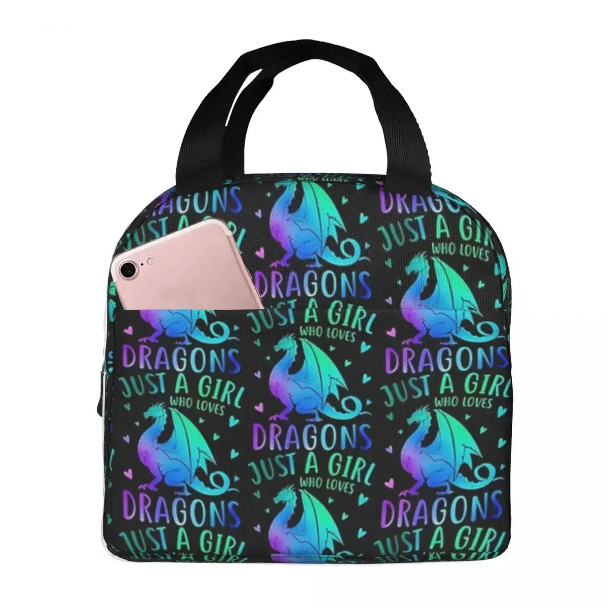 

Cute Just A Girl Who Loves Dragons Women And Girls Insulated Lunch Bags Portable Picnic Bags Lunch Tote for Woman Work Children