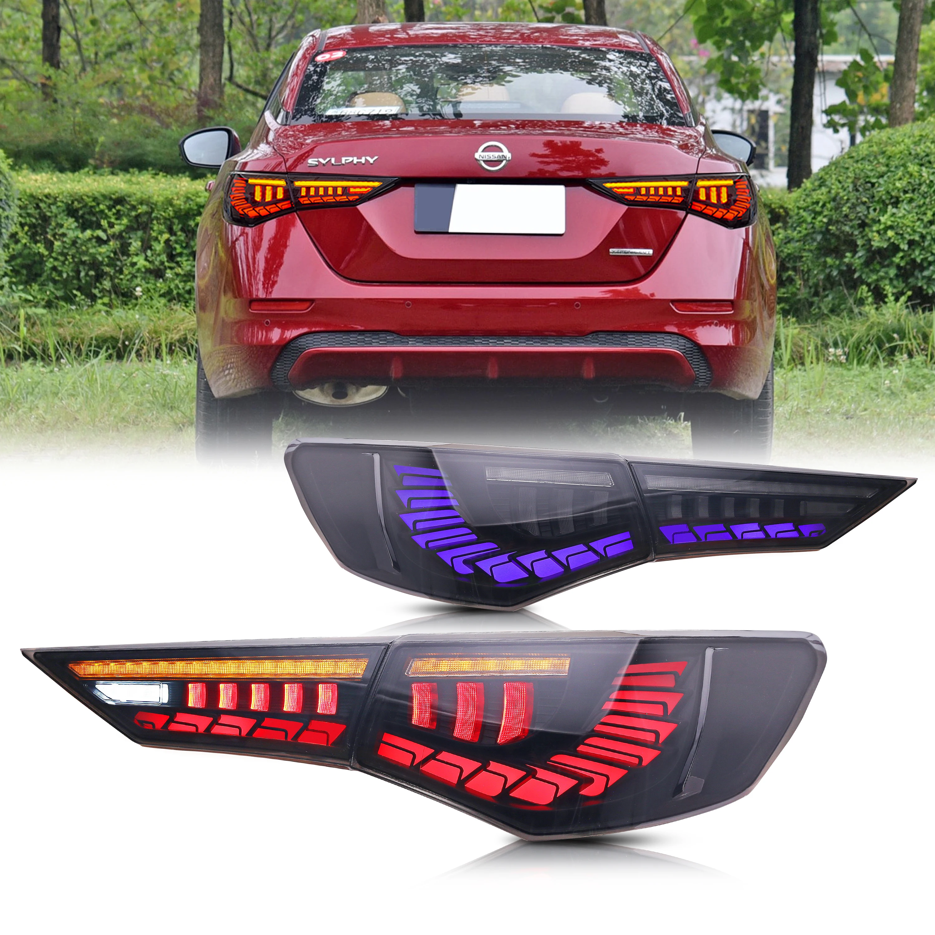 Luces traseras LED para Nissan Sentra 2020 2021 2022, conjunto de animación de inicio de luces traseras ahumadas