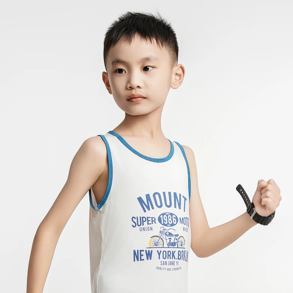 3Pcs 2024 New Boys Tank Tops White Kids Casual Vest Soft Undershirt Children Printed Sleeveless T-Shirt Summer Clothes Size 4-14