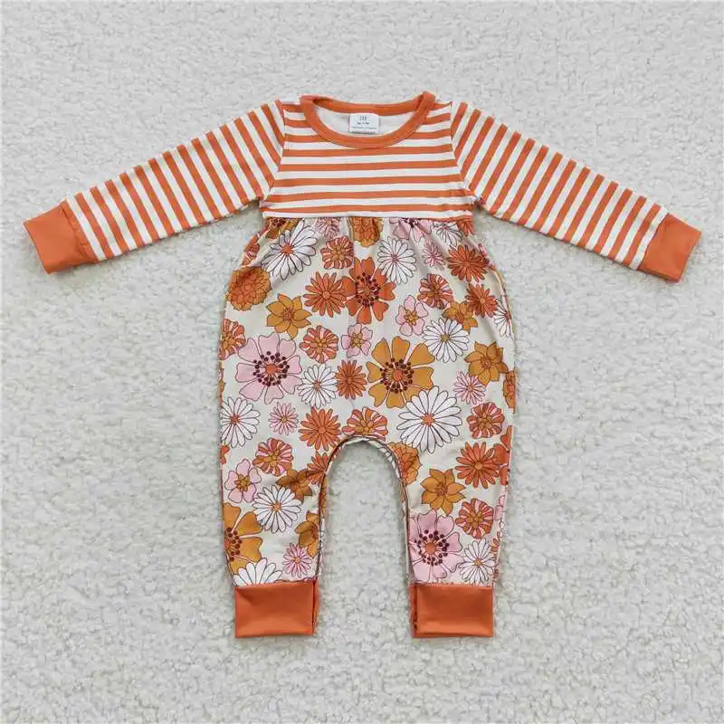 

Wholesale Girls Infant Autumn And Winter Long-Sleeved Jumpsuit Multi-Element Striped Color Bright Ruffle