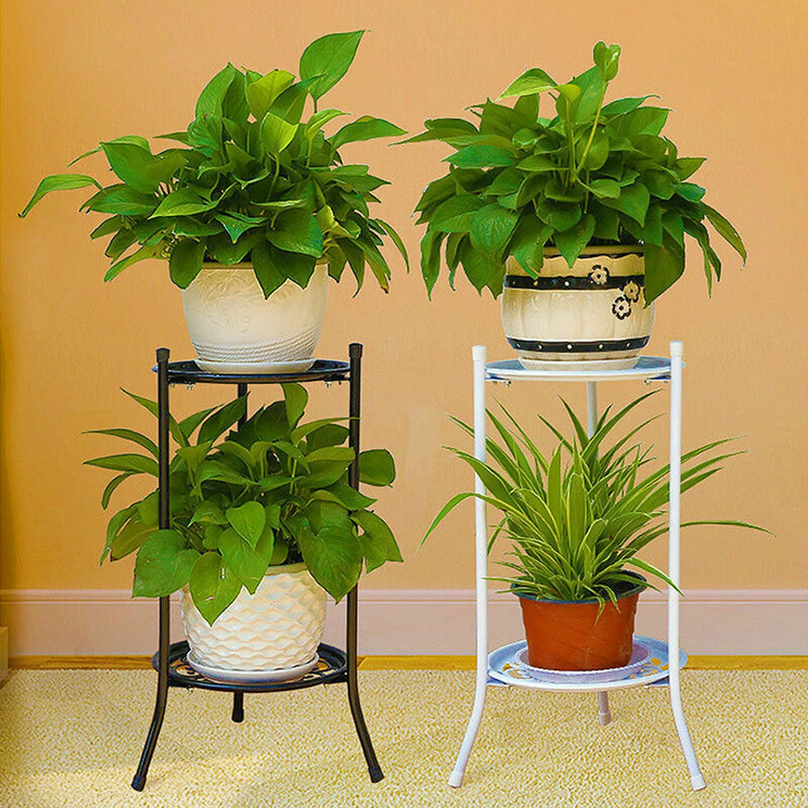 2-tiered Tall Plant Stand Metal Plant Shelf Supports Rack For Indoor Outdoor Home Decoration Drop Shipping Опора Для Растений