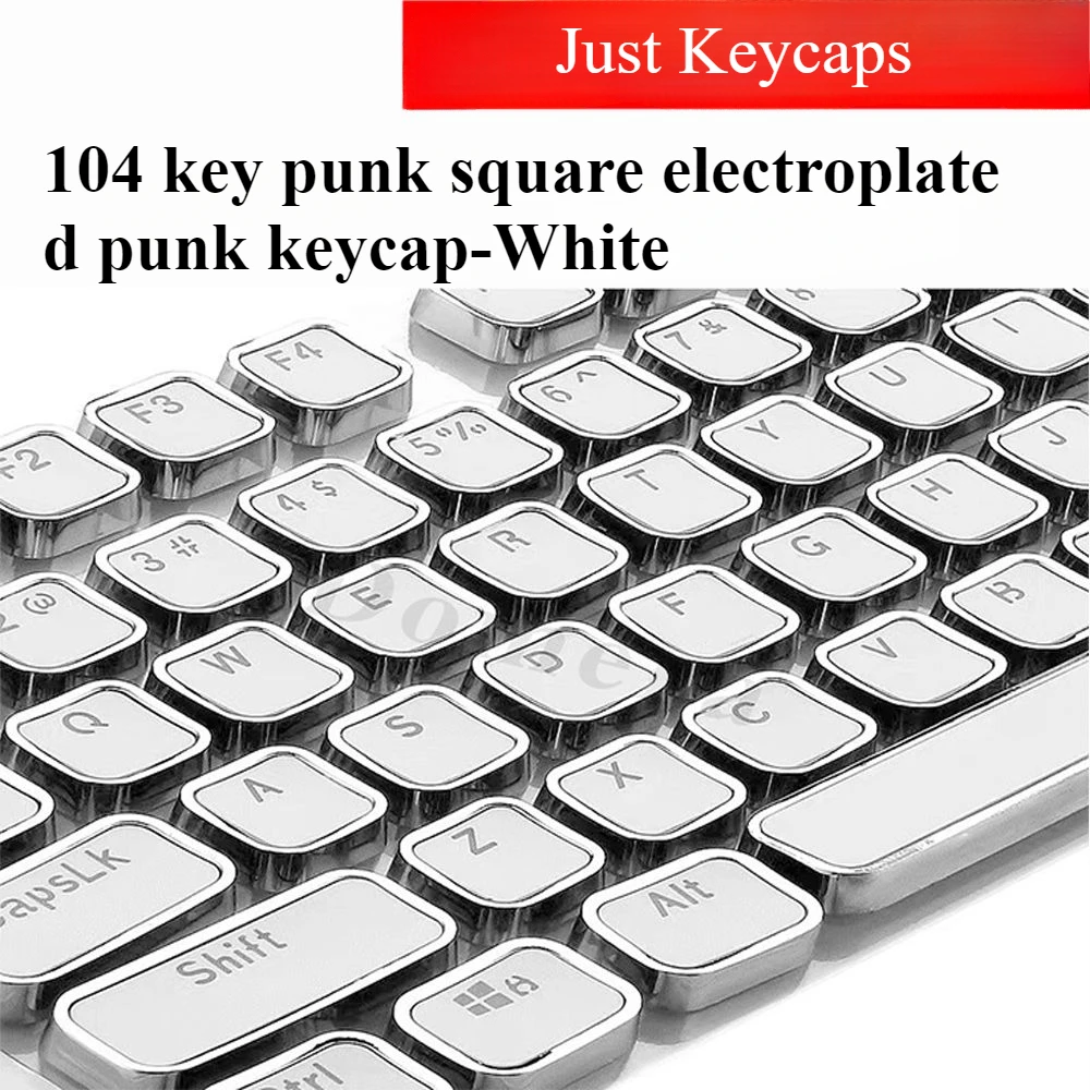

104 Key White Black Electroplated Retro Square Punk Keycaps Custom MX Switch For Mechanical Gaming Keyboard