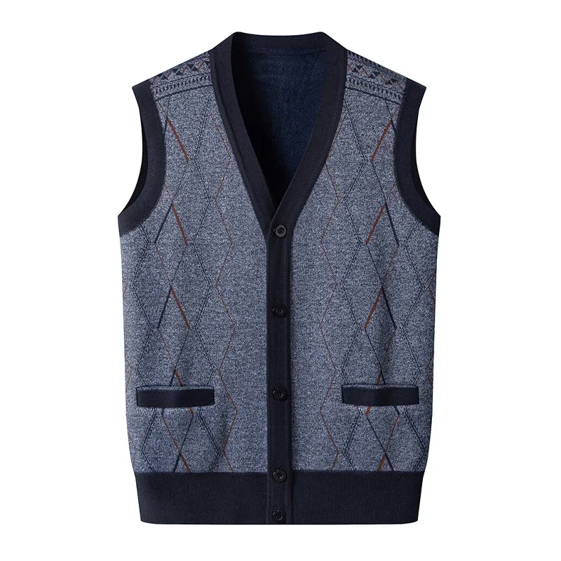 

V-Neck Men Sleeveless Vests Cardigan Button Down Casual Knit Suit Vests Contrast Mens Business Casual Top Clothes