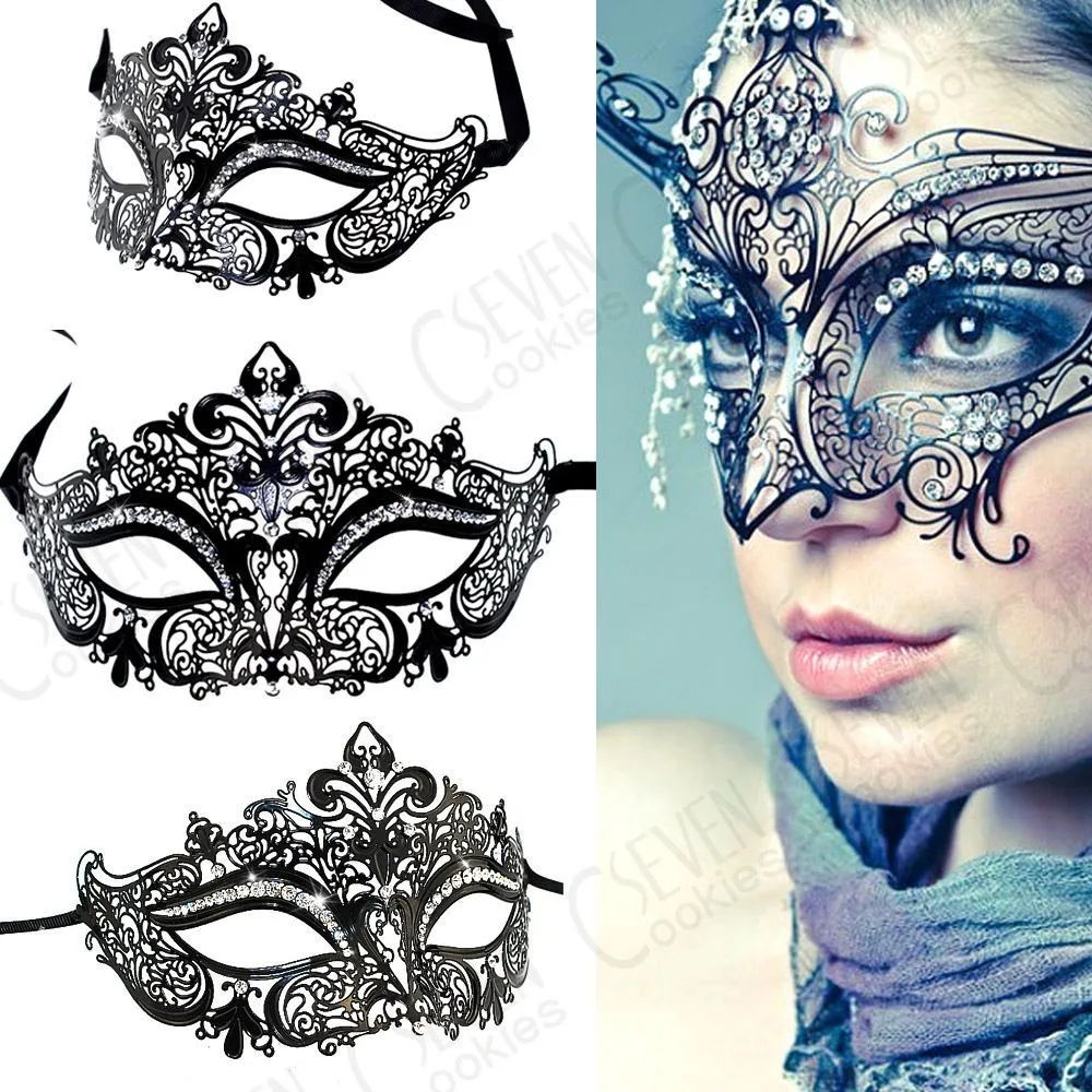 Metal Filigree Venetian Beautiful Luxury Masquerade Mask Mardi Gras Party Sexy Eye Mask Macka with Rhinestones