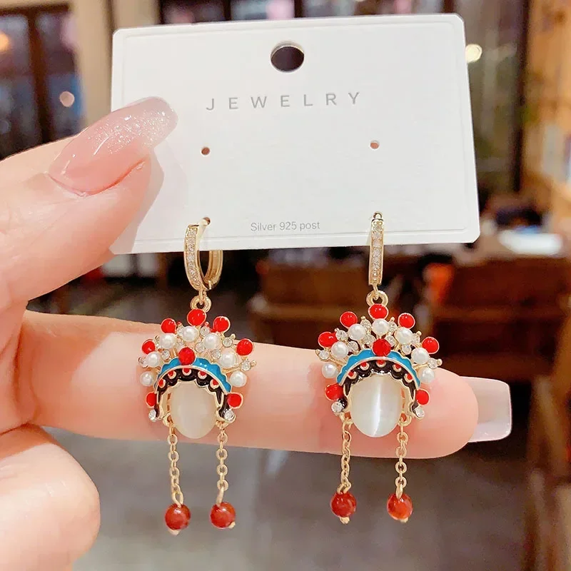 

Chinese Style Peking Opera Facial Masks Earrings Red Cute Statement Earrings Gift Friends Wholesale