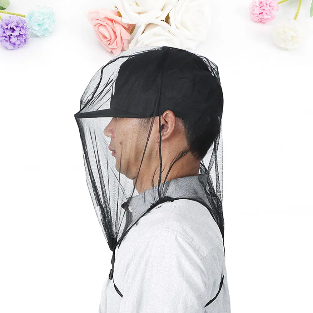 

2Pcs Mosquito Head Net Black Polyester Mesh Outdoor Hiking Camping Climbing Walking Insect Protection Face Dust Cap