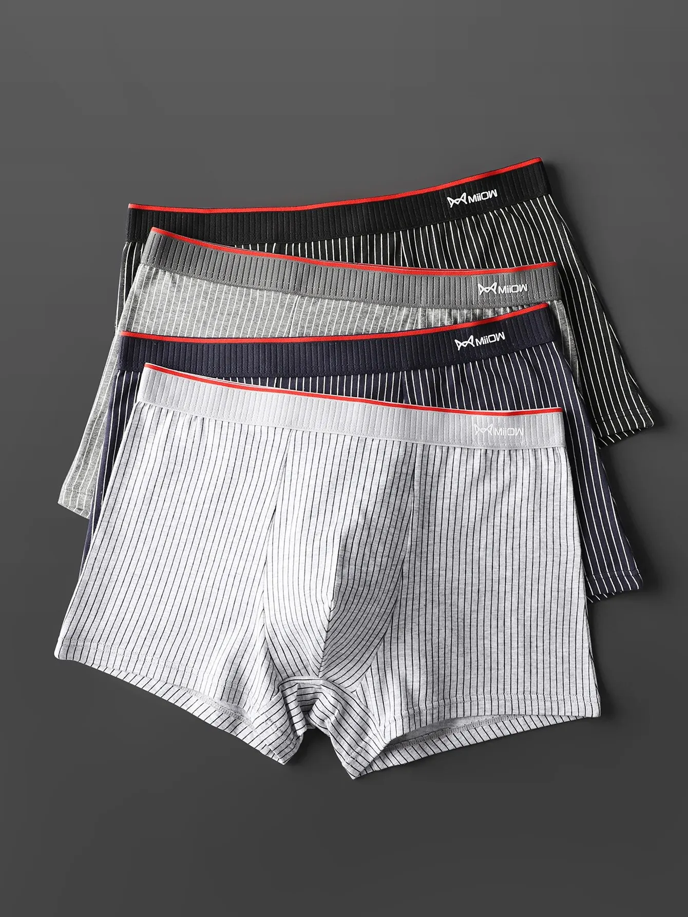 MiiOW 4Pcs Cotton Men\'s Boxer Underwear AAA Antibacterial Man Boxershorts Seamless Striped Men Underpants Boxer Male Boxer Short