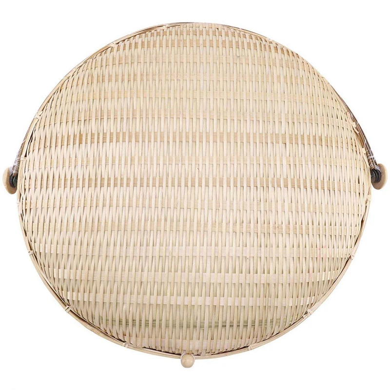 2X Handmade Bamboo Woven Bug Proof Wicker Basket Dustproof Picnic Fruit Tray Food Bread Dishes Cover With Gauze