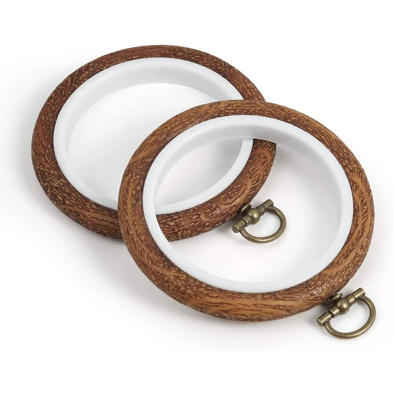 Aros de bordado de imitación de madera, marco de exhibición redondo, círculo para arte artesanal, costura y colgante, 5 piezas