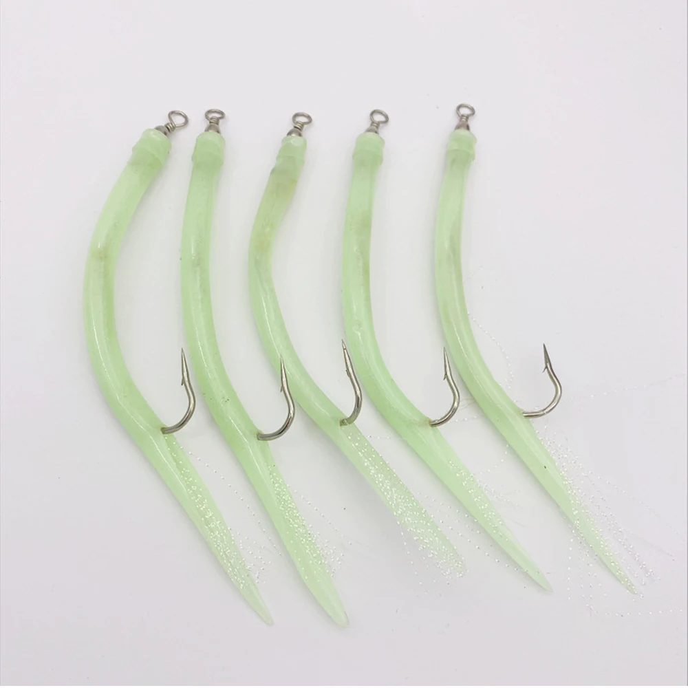 

5Pcs Eel Tube Jig Bait Shank Offset Hook Barbed Codfish Octopus Fishhook Rolling Swivel Thread Feather Sabiki Rig Sea Fishing