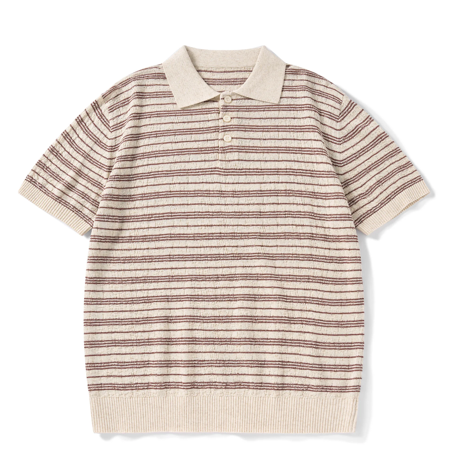 Linen Blend Summer Vintage Style Striped Short Sleeved Polo Shirt Loose Knit Sweater Couple Half