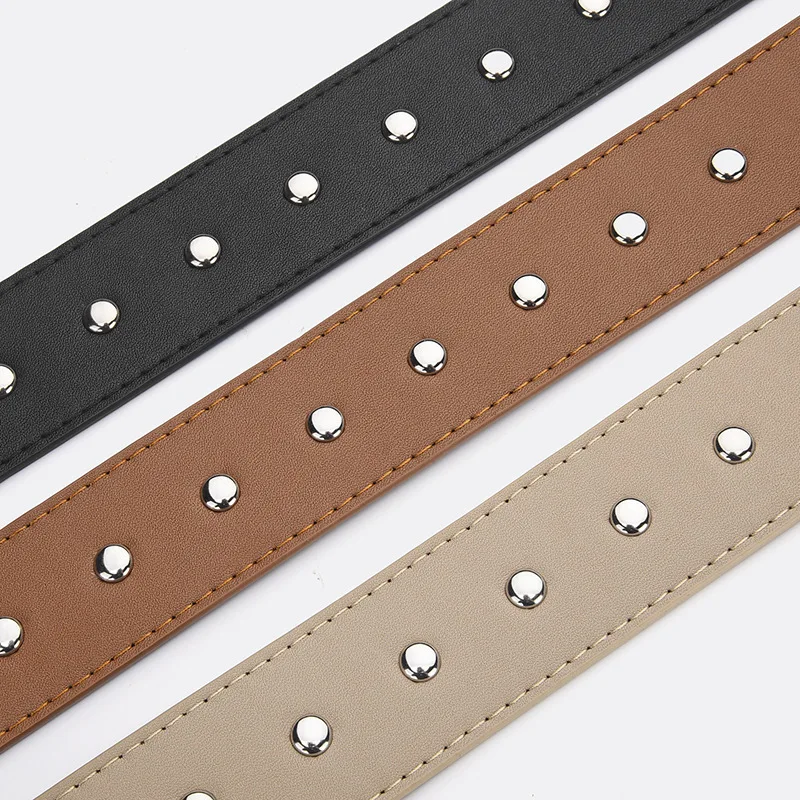 أحزمة الديكور برشام للنساء مشبك معدني بسيط 105 سنتيمتر بلون بولي PU 3.8 سنتيمتر أحزمة واسعة