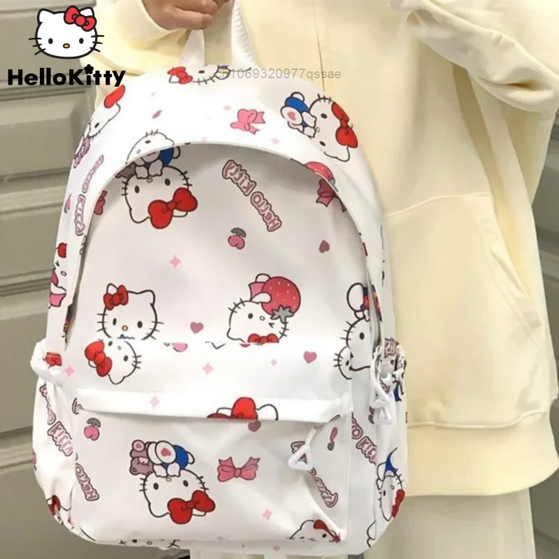 

Sanrio Hello Kitty Cinnamoroll Cute Nylon Backpacks for Students Y2k Zipper Waterproof Large Travel Bags Women Campus School Bag