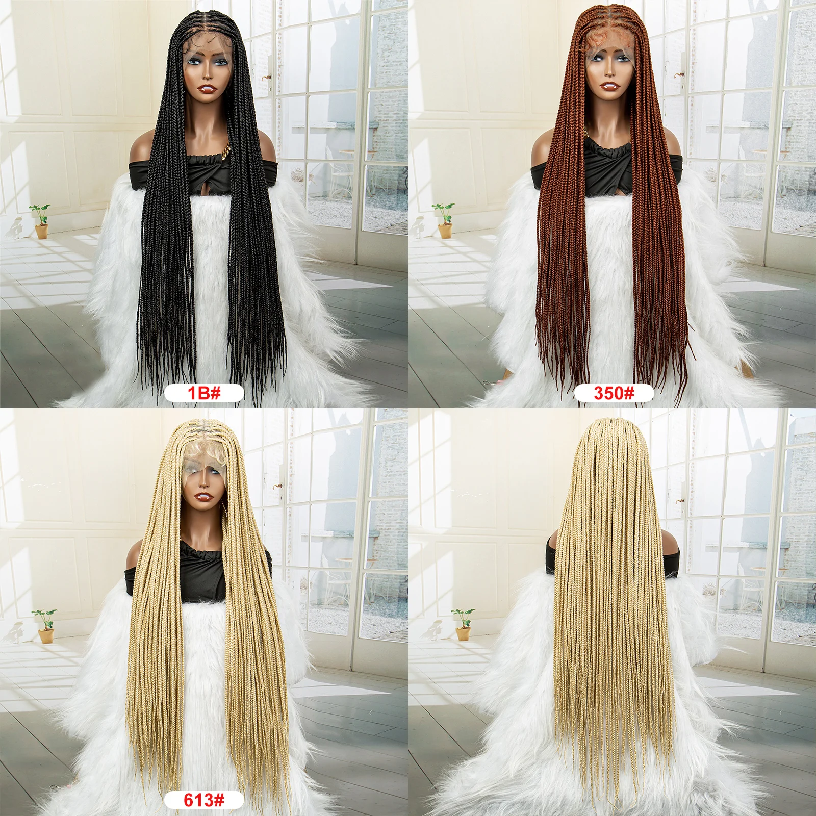 613 Color Full Lace Synthetic Braided Wigs 36 Inches Transparent HD Lace Knotless Box Braided Wig with Baby Hair for Black Women