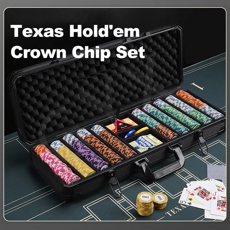 Texas Poker  Set Mat Texas Holdem Poker Multiplayer Set Rubber Cushion Clay Chip Ceramic Chip Aviation Aluminum Box