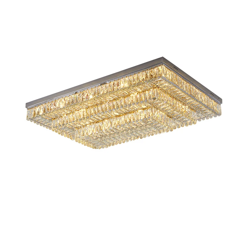 Dimmable LED Rectangular Round Silver Gold Clear Crystal Lamparas De Techo 2024 Chandelier Ceiling Lamp For Living Room