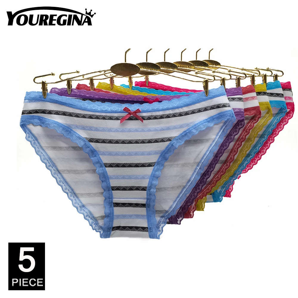 Ladies Pantites Cotton Underwear Women Sexy Low Rise Briefs Colors Stripe Underpants Knickers Lingerie M L XL 5 Pcs/set