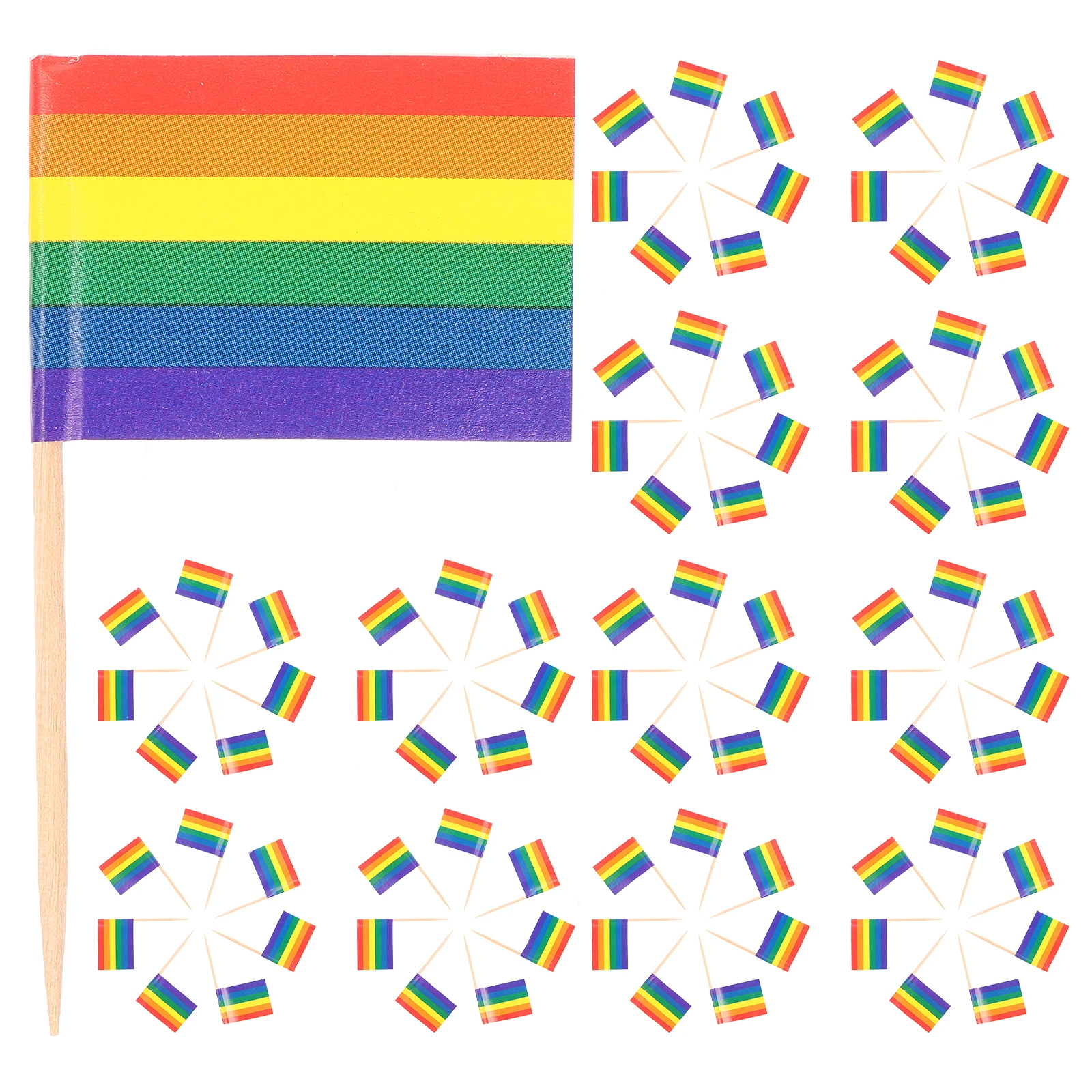 

150 pcs Mini Wooden Toothpicks Rainbow Flags Cupcake Toppers Dessert Appetizer Party Decorations Wedding Cake National Festival