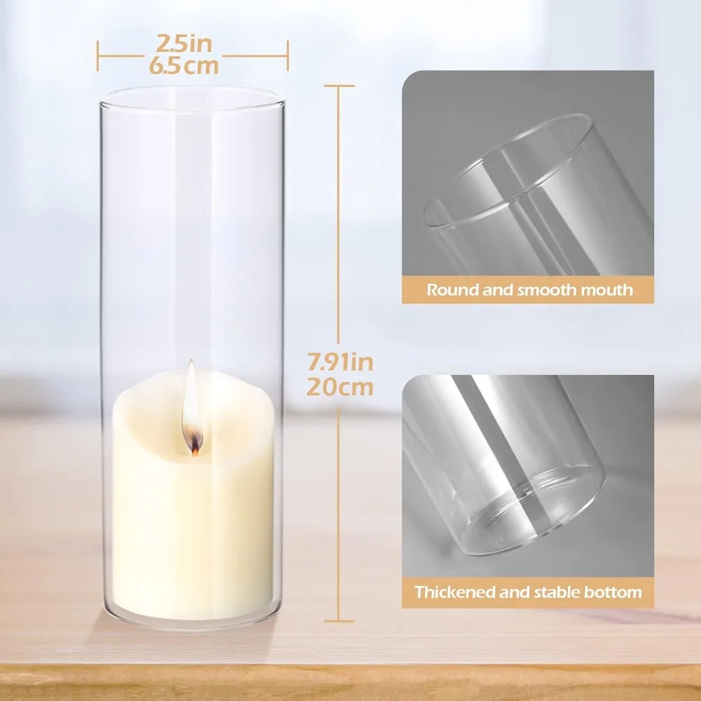 24 Pcs 8 Inch Tall Glass Vases Bulk Clear Cylinder Flower Vases Transparent Candle Holder Glass Cylinder Vases Floral Plant