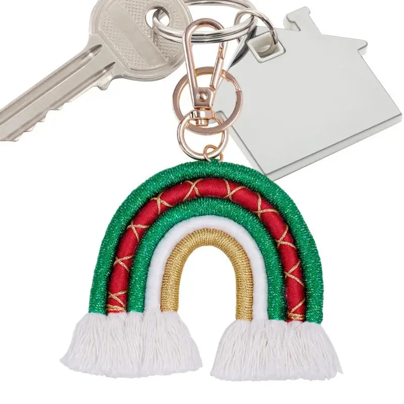 Christmas Bag Charm Backpack Charm Macrame Woven Santa Claus Rainbow Keychain Pendant Bag Keychain Charm Decorative Purse Charm