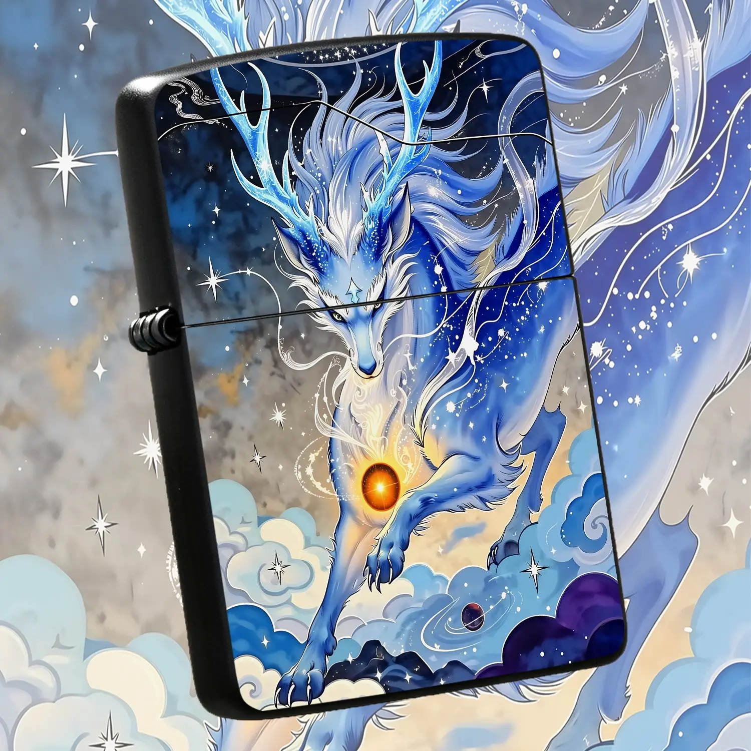 Mythical White ZeLighter,Auspicious Kirin Style Starry Cloud Pattern Decor, Fantasy Glowing Celestial Themed Portable Igniter, Unique Artistic Ornament For All Daily Scenarios, Exotic Creative Gift For Friends And Family A Humorous And Inte