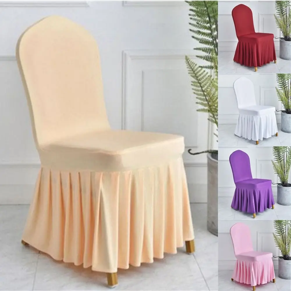 Pure Color Pleated Skirted Chair Cover Dustproof Removable Seat Cover Washable Full Wrap Elastic Chair Cover