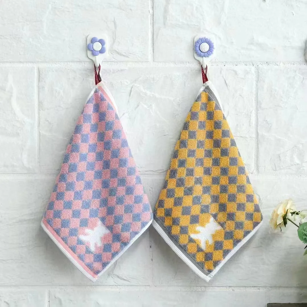 Woven Jacquard Windmill-Print 100% Cotton Square Towel Thickene Hook-Hanging Design Drying Adorable Mini Towel for Wholesale.