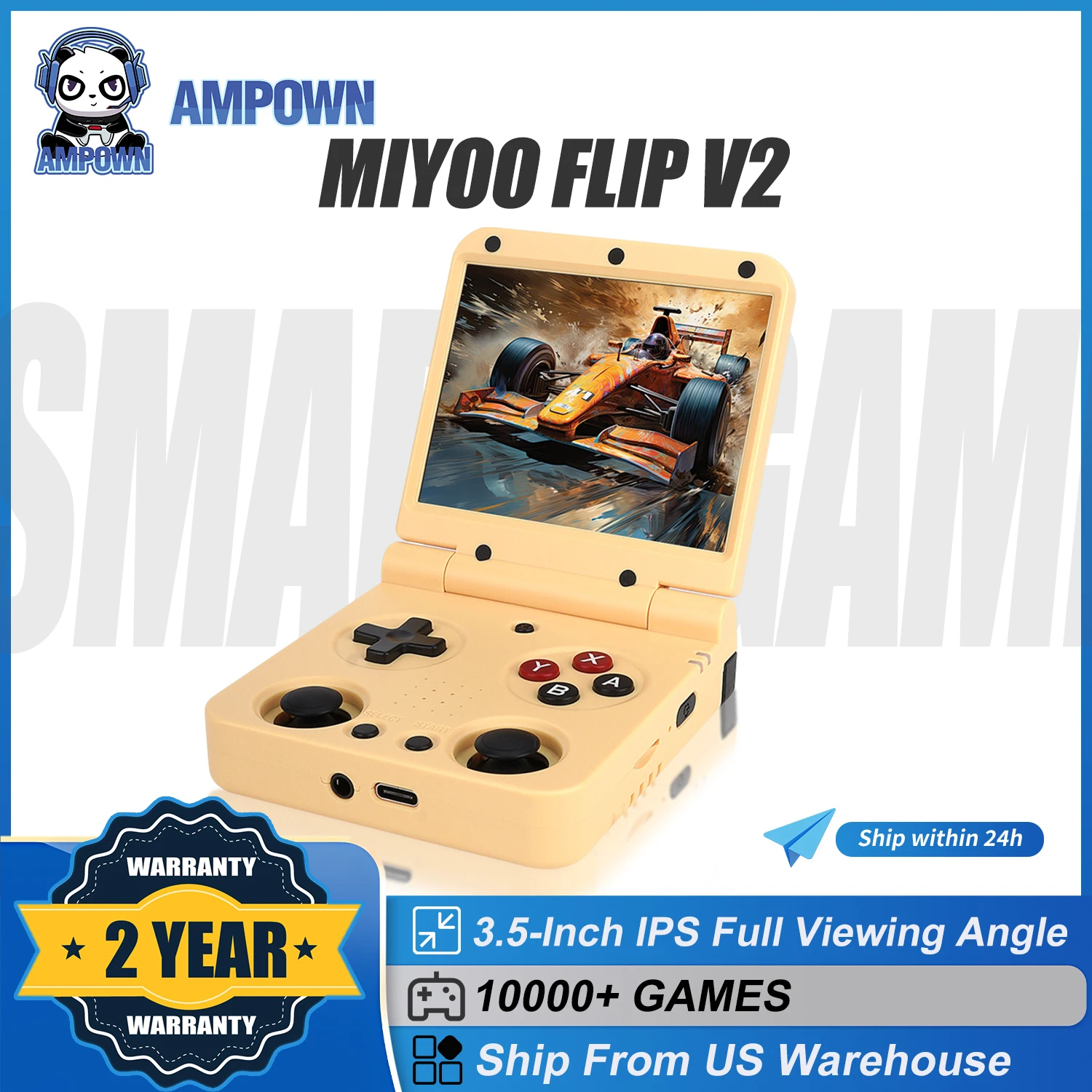 AMPOWN Miyoo Flip V2 Fold Portable Video Game Consoles 3.5'' IPS Linux System Handheld Game Players Retro Game Console Gift