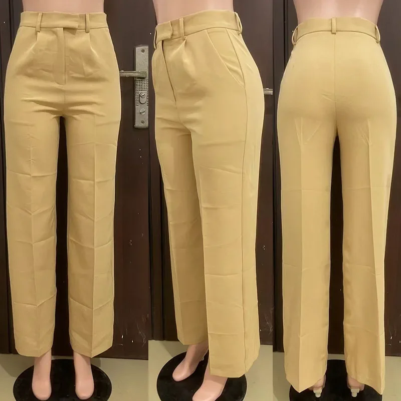 Elegante mode wijde pijpen broek voor dameskleding hoge taille losse rechte broek kantoor dame werkkleding wijde broek pantalones