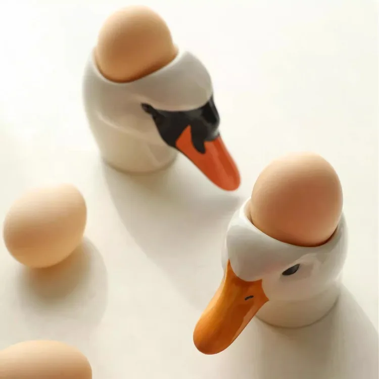 AhunderJiaz Ceramic Egg Cup Hand Drawn Duck, Duck, Swan Head Creative Home Desktop Ornaments Home Decoration