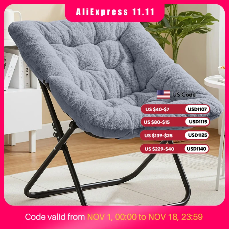 MCQ Faux Fur Ergonomic Foldable Office Chair X-shaped Metal Frame Soft Cushion Lumbar Support Heavy Capacity 450LBS For Office