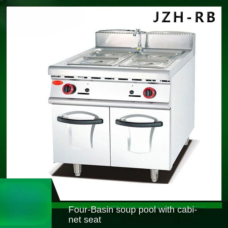 JZH-RB Commercial Stainless Steel Gas Four Pots Tank with Cabinet Seat Insulated Electric Stew Pot Hotel Western Kitchen