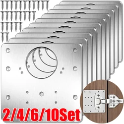 2/10Sets Stainless Steel Hinge Repair Plate Kits With Screw Cabinet Door Mounting Flat Fixing Brackets Furniture Hardware Tools