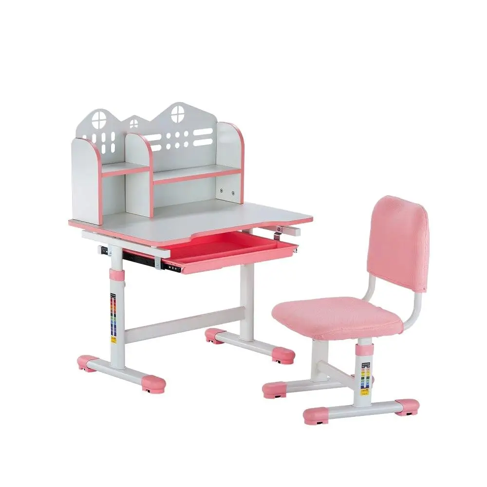 

Kids Study Chair Desk Bookshelf Drawer Adjustable Height Pink