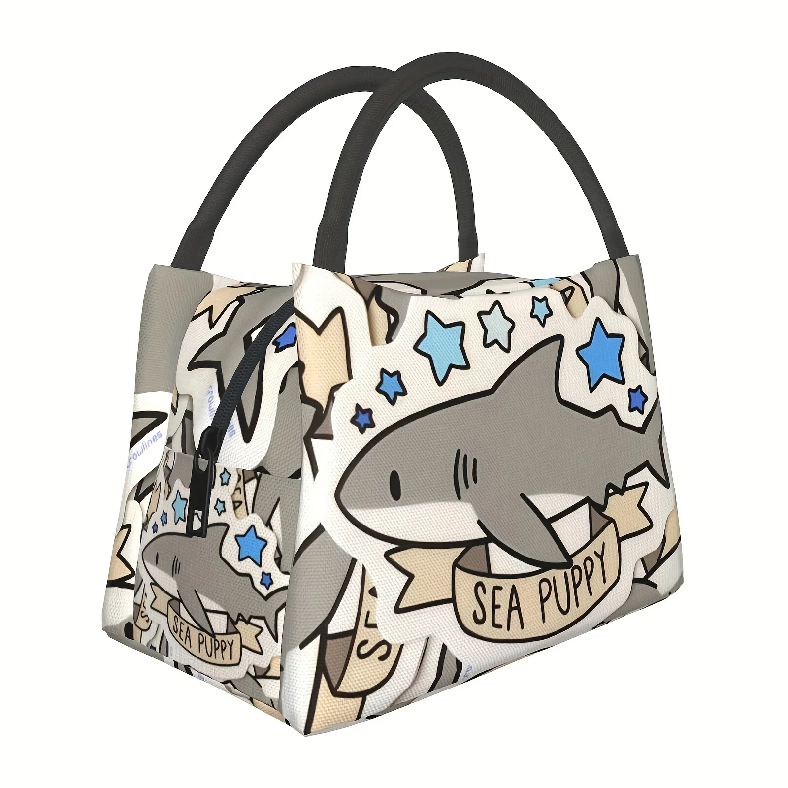 Grey Shark Pattern Insulated Lunch Bag for Camping Picnic Beach Suitable for Home Restaurant Office Worksite 11X6.3X6.7In