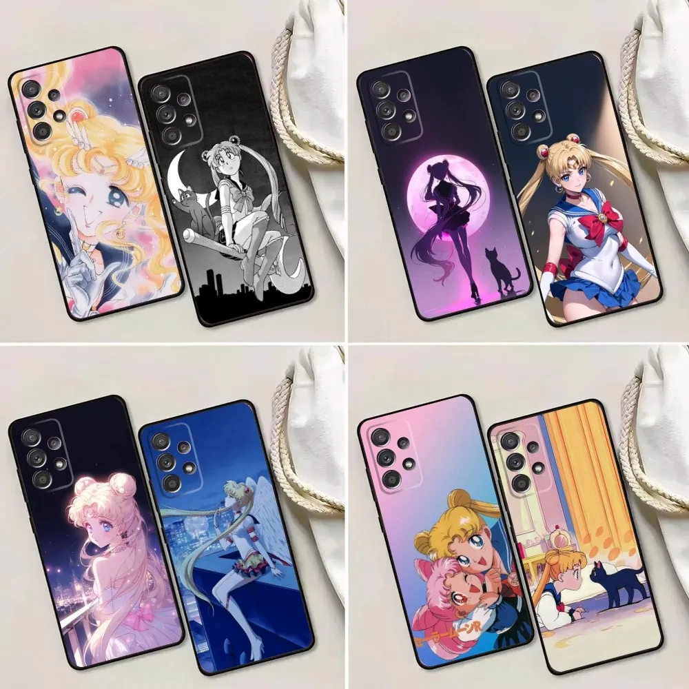 Anime S-SailorS Moon Phone Case For Samsung Galaxy A13,A21s,A22,A31,A32,A52,A53,A71,A80,A91 Soft Black Phone Cover