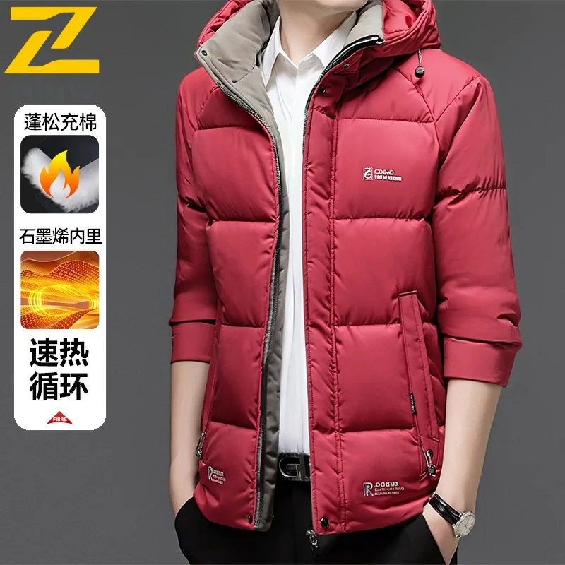 

COMXZ Мужская зимняя стеганая одежда, новая модная однотонная утолщенная ветрозащитная повседневная деловая термопальто с лацканами, графеновая куртка