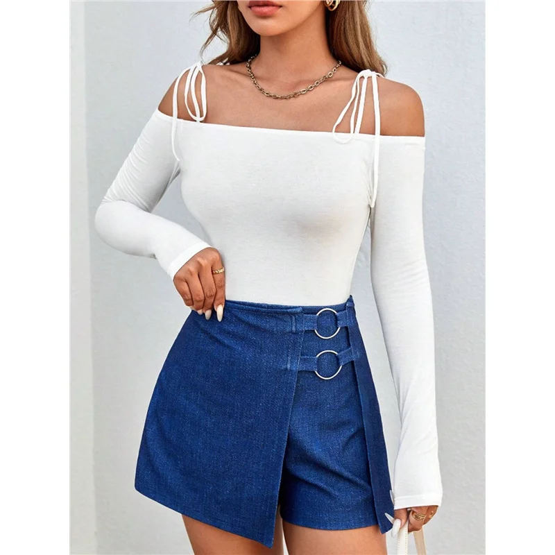 

Женская футболка с длинным рукавом и поясом из модала, с ребристой отделкой, тай-дай, весна 2025, укороченная, 100% триацетатное волокно