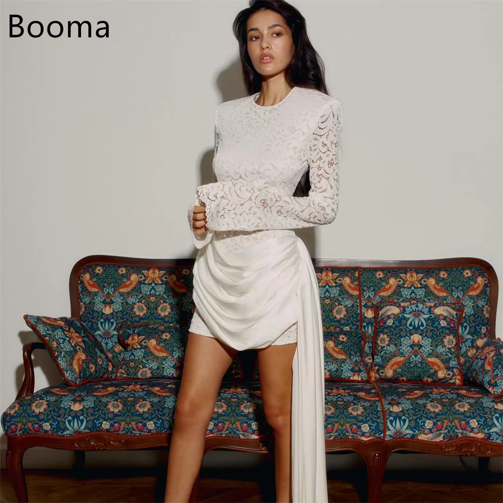 โบมา เอ-ไลน์ โอ-เนค ลูกไม้พลีทมินิชุดแต่งงานที่หรูหราคลาสสิกแขนยาวชุดเจ้าสาวสั่งทำพิเศษ 2025