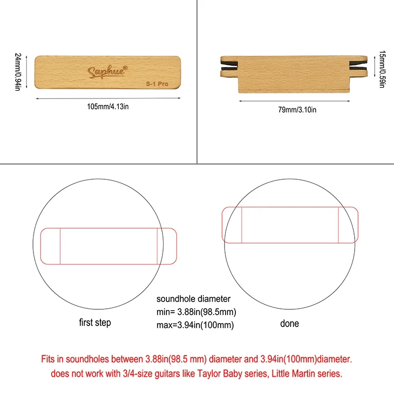 SAPHUE S1 Solid Beech Wood SoundHole Pickup Alnico V Magnet Pickup 6.35 Output with Volume/Tone Control Guitar Parts