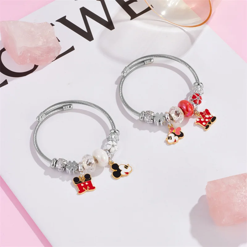 Disney Cartoon niedlichen Mickey Minnie Maus Kopf Charm Armbänder für Frauen Mädchen Fans schöne DIY Perlen Hand Zubehör Geschenke