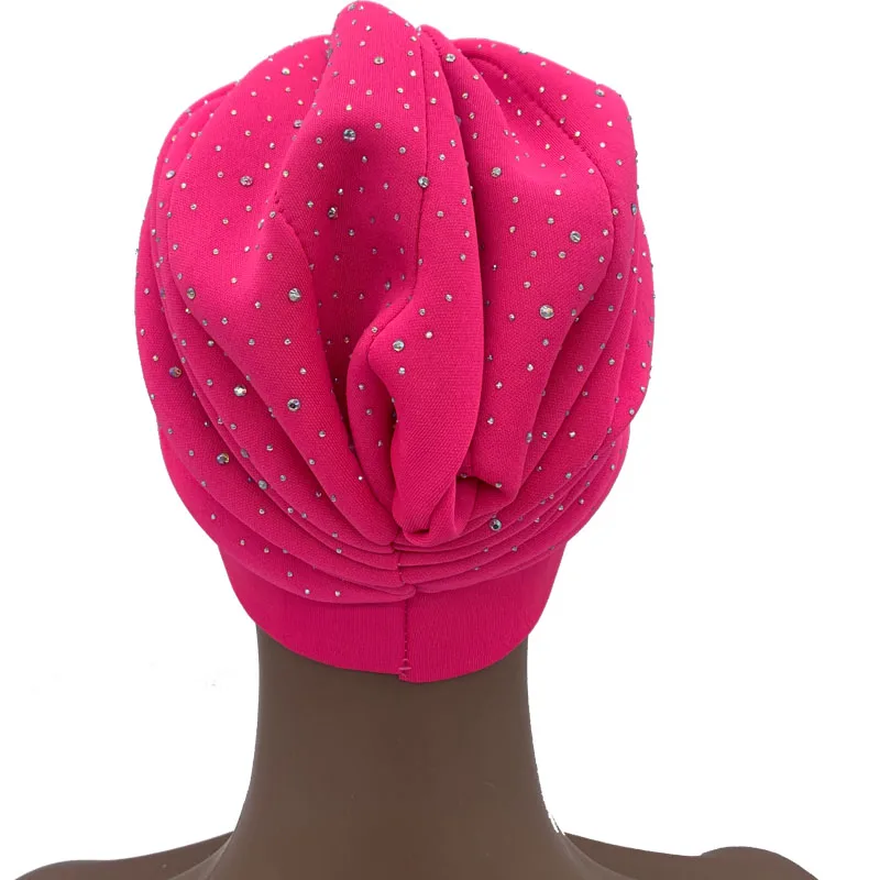 Turban de Luxe Plissé en Strass pour Femme, Foulard de Sauna Musulman, Cravate Africaine