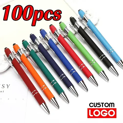 100 Pcs 라이트-금속 용량 성 범용 터치 스크린 스타일러스 볼펜 무료 사용자 정의 로고 쓰기 편지지 사무실 선물