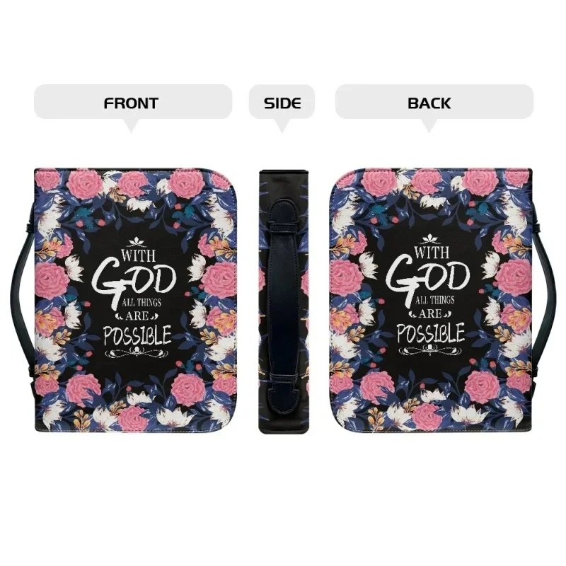 Beautiful Floral Cross 3D Design Women's Bible Cover Case Christian Bags for Female Casual Handle Holy Study Book Boxes