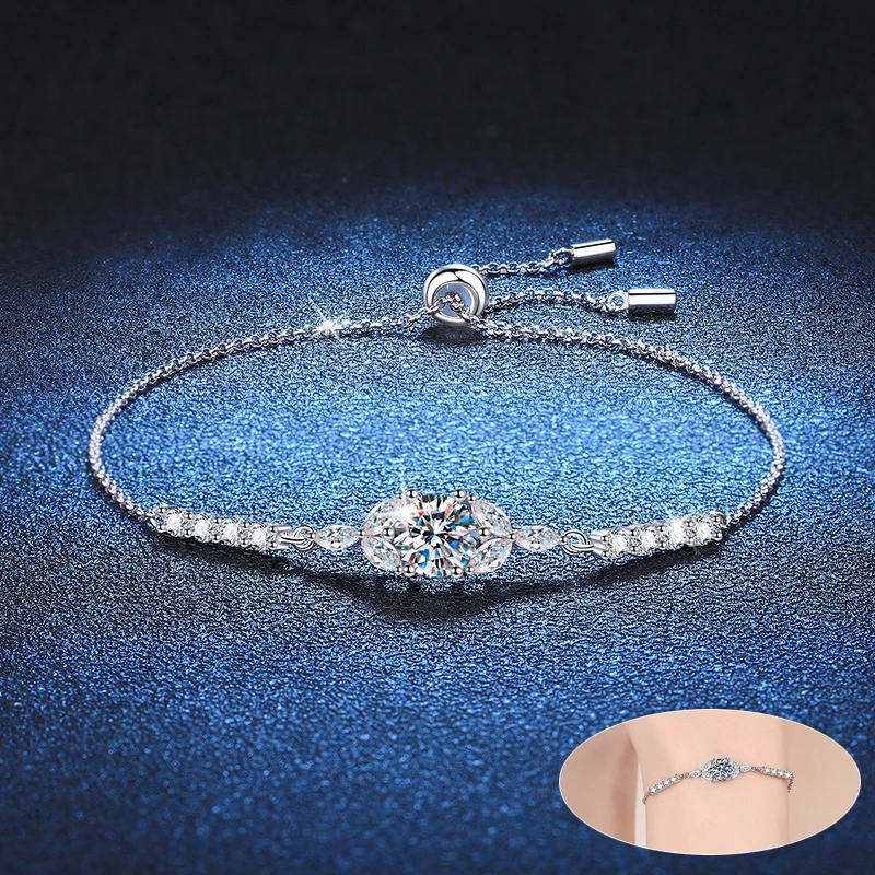 

Apasion D Color Sparkling Moissanite Tennis Bracelets For Women 100% 925 Sterling Silver Adjustable Bangle Ladies Fine Jewelry